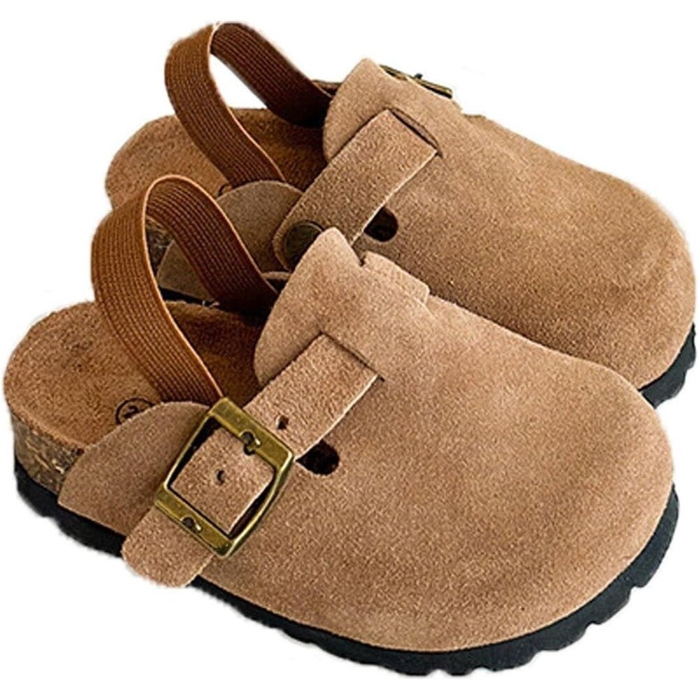 Kids Suede Clogs Toddler Cork Footbed Adjustable Buckle Sandals Brown kids 8 US